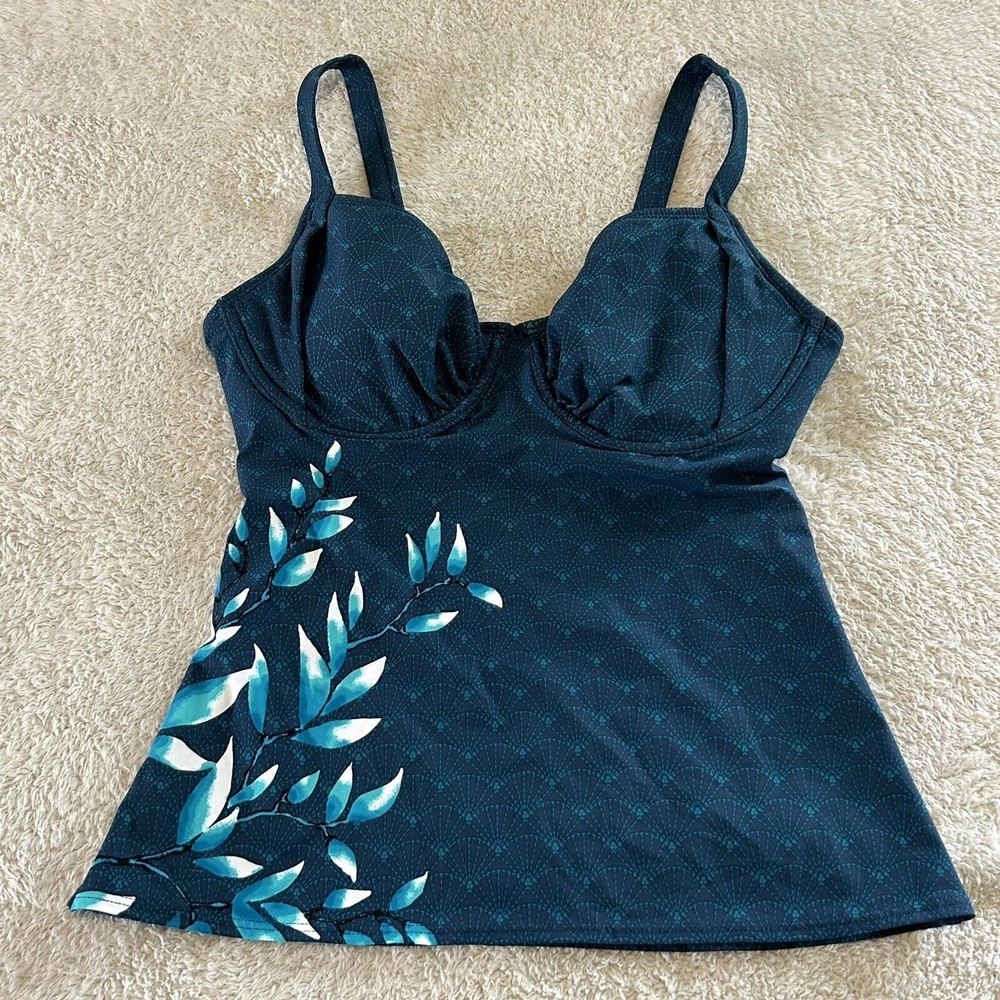 Title Nine NEW Kuapapa Blue Tankini Swim Top 32DD Underwire Adjustable Cute!